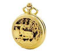 TREEWETO Orologio da tasca vintage meccanico a doppia copertura cassa cava scheletro Steampunk cervo caso per uomini donne, Oro, Vintage