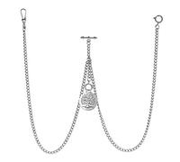 TREEWETO Orologio da taschino a catena doppia Albert da uomo, con 3 ganci, con ciondolo a forma di albero di vita antico, con ciondolo a forma di barra a T, Argento
