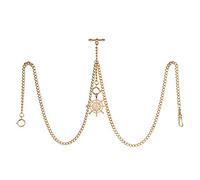 TREEWETO Orologio da taschino con doppia catena Albert da uomo, catena a maglia barbazzale, 3 ganci con ciondolo a timone antico, design con barra a T, Oro, Antico