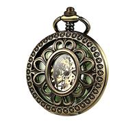 TREEWETO Orologio da taschino con scheletro, design con cassa a fiore, da uomo, in bronzo, meccanico, luminoso, con scatola a catena, per uomo, Bronzo, Meccanico