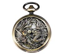 TREEWETO Orologio da taschino da uomo con catena analogica a carica manuale antico drago fenice scheletro bronzo
