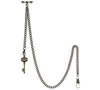 Treeweto, orologio da taschino da uomo con doppia catena Albert, 2 ganci con ciondolo a forma di chiave antica Bronzo