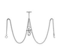 TREEWETO Orologio da taschino da uomo con doppia catena Albert a maglia barbazzale, 3 ganci con ciondolo a forma di drago antico, design con barra a T, Argento, Antico