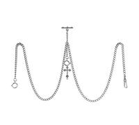 TREEWETO Orologio da taschino da uomo con doppia catena Albert a maglia barbazzale, 3 ganci con ciondolo a forma di croce anticato, design a T, Argento, Antico