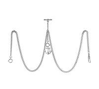 TREEWETO Orologio da taschino da uomo con doppia catena Albert a maglia barbazzale, 3 ganci con ciondolo a forma di ancora anticato, design a T, Argento, Antico