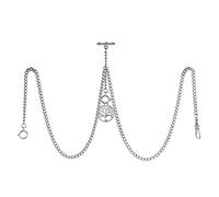 TREEWETO Orologio da taschino da uomo con doppia catena Albert, catena a maglia barbazzale, 3 ganci con ciondolo a forma di albero della vita antico, design con barra a T, Argento, Antico