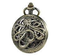 TREEWETO Orologio da taschino da uomo, stile antico, design traforato, carica manuale, meccanico, da uomo, Bronzo, Meccanico