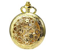 Treeweto, orologio da taschino meccanico a scheletro con cassa cava, stile steampunk, con scatola a catena Old Skool Pro