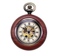 TREEWETO Orologio da taschino meccanico automatico in legno vintage per uomo e donna, quadrante scheletrato steampunk, con catena + confezione regalo, bianco, Retrò