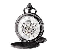Treeweto, orologio da taschino meccanico con numeri romani e quadrante scheletrato, con confezione regalo e catene, per uomo e donna, colore: nero, bronzo, oro, argento Nero, Bianco