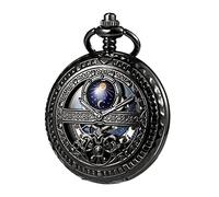 TREEWETO Orologio da taschino meccanico da uomo con numeri romani, quadrante con sole e luna, con scatola e catene, per uomo e donna, nero, bronzo, oro, argento, nero, Meccanico