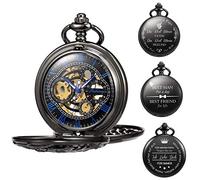 TREEWETO Orologio da taschino meccanico personalizzato con incisione a forma di dragone fortunato, doppia copertura, quadrante con numeri romani, per uomini, papà, figlio