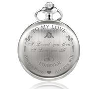TREEWETO Orologio da taschino personalizzato da uomo e da donna, al quarzo, incisione personalizzata, con catena, confezione regalo, regalo di nozze per groomsman, testimoni marito amore, argento