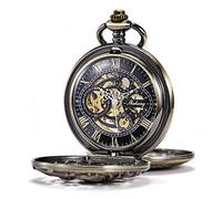 TREEWETO Orologio tascabile da uomo antico in bronzo/argento drago meccanico scheletrico per donne con catena, bronzo