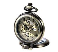 TREEWETO Steampunk Orologio da tasca meccanico per uomo e donna, quadrante scheletro con catena e scatola