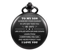 TREEWETO to My Son Quartz Pocket Watch - Graduation Gifts for Him - Personalized Engraving Customized Gift for Son Husband Dad Bestman Grandson