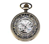 TREEWETO Vuoto meccanico orologio da tasca fiore vite scheletro bronzo numeri romani