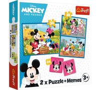 Trefl-3in1: 2X Gioco di Memoria, 30 e 48 Pezzi, Diversi Livelli di Difficoltà, 24 Memo, Topolino, Divertimento per Bambini dai 3 Anni in su Puzzle, Colore, Incontra i Personaggi Disney, 93344