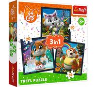 Trefl 3in1, 20 a 50 Elementi Personaggi Delle Fiabe 44 gatti, Diversi Gradi di Difficoltà, per Bambini dai 3 anni Puzzle, Colore Cats, Incontrare Gattini Carini, 34865