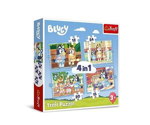 Trefl - Bluey e il Suo Mondo - Puzzle 4in1, 4 Puzzle, da 12 a 24 Pezzi - Diversi Livelli di Difficoltà, Puzzle Colorati con gli Eroi delle Fiabe Bluey, Intrattenimento Creativo