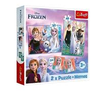 Trefl - Disney Frozen 2, Las princesas en su reino - 3en1: 2x Puzle + Juego de memoria, Puzle con los personajes de la película, 30 y 48 piezas, 24 pares, Para niños a partir de 3 años