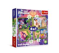 Trefl, Mondo del Draghetto Diplodok 4in1, 4 Puzzle, da 12 a 24 Pezzi-Diversi Livelli di Difficoltà, per Bambini dai 3 anni, Multicolore, 34663