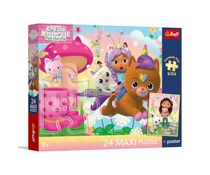Trefl - Gabby’s Cat House, Gabby alla riscossa - Puzzle maxi da 24 pezzi - 24 pezzi grandi, poster esclusivo, intrattenimento creativo, per bambini dai 3 anni in su