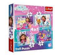 Trefl - Gabby's Dollhouse, Gabby's Great Adventura - Puzzle 4 in 1, 4 puzzle, da 35 a 70 pezzi - puzzle colorati con personaggi delle fiabe, divertenti per bambini dai 4 anni in su