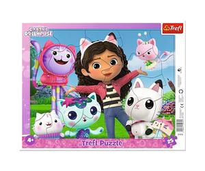 Trefl - Gabby's Dollhouse, Ti Presento Gabi - Puzzle a Cornice per Bambini, 25 Pezzi Grandi, Cornice E Tappetino Rigido, con Personaggi Delle Fiabe, per Bambini dai 4 Anni in Su