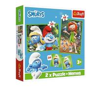 Trefl - I Puffi, Gli Allegri Puffogiochi - 3in1: 2x Puzzle + Memory Game, 30 e 48 Pezzi, Diversi Livelli di Difficoltà, 24 Memory Card, Gioco per Bambini dai 3 anni