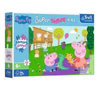 Trefl Junior - Peppa Pig, Gioca Con Il Fratello - Puzzle 60 XXL Super Shape - Forme Pazze, Pezzi Grandi, Da Colorare Con I Personaggi Delle Fiabe, Dai 4 Anni in Su