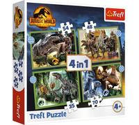 Trefl - Puzzle 4v1 I minacciosi dinosauri del mondo giurassico - 1-39 Pezzi