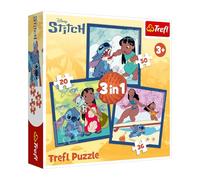 Trefl - Lilo & Stitch, Time with Stitch - Puzzle 3 in 1, 3 puzzle, da 20 a 50 pezzi - Vari livelli di difficoltà, intrattenimento per bambini dai 3 anni in su