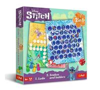 Trefl - Ludo, Snakes and Ladders: Lilo & Stitch - Gioco 2 in 1, classico gioco da tavolo per famiglie con i personaggi di Lilo & Stitch, tabellone double-face, per adulti e bambini dai 4 anni in su