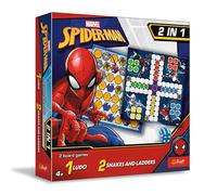Trefl - Ludo, Snakes and Ladders: Spider-Man - Gioco 2 in 1, gioco da tavolo per famiglie con supereroi Marvel, tabellone double-face, gioco classico per adulti e bambini dai 4 anni in su.