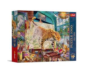 Trefl Premium Plus Quality - Puzzle Tea Time: Leopardi nello studio di pittura - 1000 pezzi, serie Dipinti nostalgici, per adulti e ragazzi dai 14 anni in su