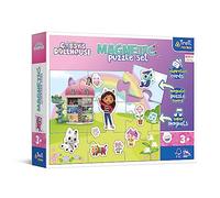 Trefl Primo - Magnetic Puzzle Set: Gabby's Dollhouse, Ti presentiamo il Mondo di Gabby - Puzzle Magnetico con Magneti Colorati, Carte con Ispirazioni per Creare Scene