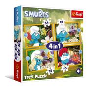 Trefl - Puffi, La vita nel villaggio dei Puffi - 4 puzzle, da 35 a 70 pezzi - Vari livelli di difficoltà, puzzle colorati con i personaggi del film, divertimento per bambini dai 4 anni in su