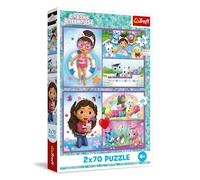 Trefl - Puzzle 2in1: Gabby's Dollhouse, Gioca con Gabby - 2 x 70 Pezzi, Coppia di Puzzle per Bambini dai 4 anni