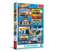 Trefl 2in1: Hot Wheels, Macchinine-2 x 70 Pezzi, Coppia di Puzzle per Bambini dai 4 anni, Multicolore, 34442