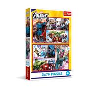 Trefl 2in1: Marvel The Avengers, Diventa un Eroe-2 x 70 Pezzi, Coppia di Puzzle per Bambini dai 4 anni, Multicolore, 34439