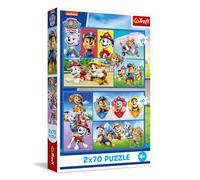 Trefl - Puzzle 2in1: PAW Patrol, La Squadra dei Cuccioli Comanda - 2 x 70 Pezzi, Coppia di Puzzle per Bambini dai 4 anni