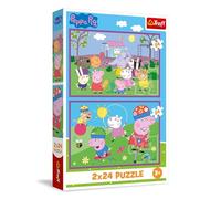 Trefl - Puzzle 2in1: Peppa Pig, Peppa al Parco Giochi - 2 x 24 Pezzi, Coppia di Puzzle per Bambini dai 3 anni