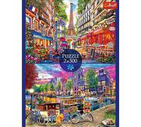 Trefl Puzzle 2in1: Le Capitali Europee-2 x 500 Pezzi-Set di Due Rompicapi, DIY, Passatempo Creativo, per Adulti e Bambini dai 10 anni, Colore mulitcolor, 37496