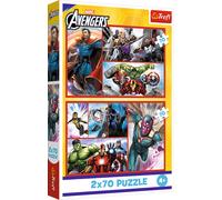 Trefl 2in1: Marvel The Avengers, Diventa un Eroe-2 x 70 Pezzi, Coppia di Puzzle per Bambini dai 4 anni, Multicolore, 34439