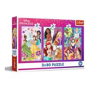 Trefl 3in1: Disney Princess, Amiche Principesse-3 x 80 Pezzi, Confezione con Tre Puzzle per Bambini dai 5 anni, multicoloured, 34884