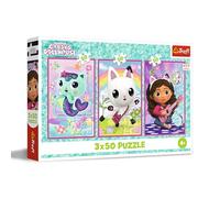 Trefl 3in1: Gabby's Dollhouse, Scopri Gabby e i Gattini-3 x 50 Pezzi, Confezione con Tre Puzzle per Bambini dai 4 anni, Multicolore, 34876