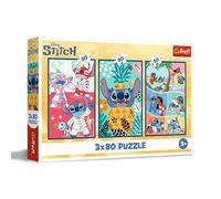 Trefl Puzzle 3in1 Lilo & Stitch – Il mondo di Stitch – 3 x 80 pezzi, per bambini dai 5 anni