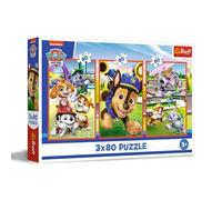 Trefl - Puzzle 3in1: PAW Patrol, Banda di Cagnolini - 3 x 80 Pezzi, Confezione con Tre Puzzle per Bambini dai 5 anni