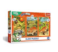 Trefl 3in1: The Family, I Treflik nel mondo dei dinosauri-3 x 80 Pezzi, Set di Tre Puzzle per Bambini dai 5 anni, Multicolore, 34888